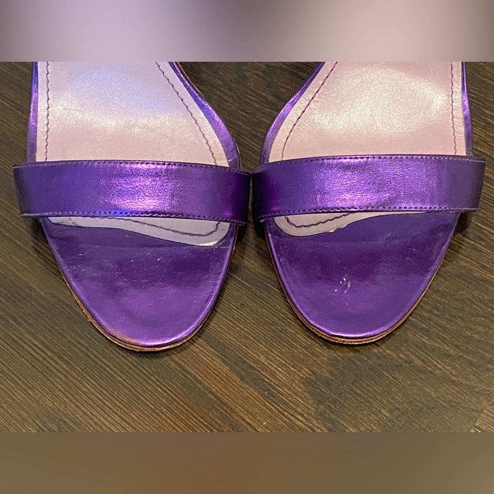 Manolo Blahnik Chaos Purple Metallic Ankle Strap Stiletto Heels 38.5 - Picture 6 of 9